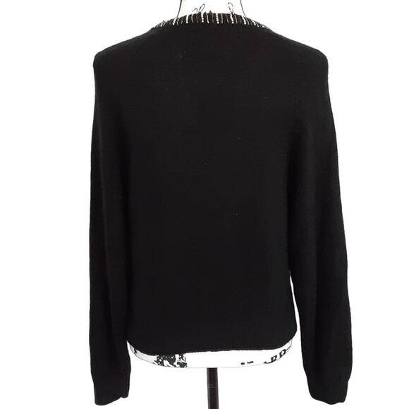Vintage 80s Silk Angora Blend Black Beaded Pocket Flower Sweater Womens L - Picture 4 of 11